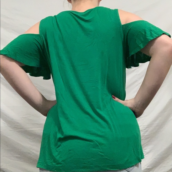 Green short sleeve shoulder cut out top - Picture 4 of 8